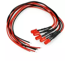Oem 5mm 12V LED su rezistoriumi ir laidu - raudona