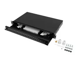 Šakotuvas PRZEŁĄCZNICA ŚWIATŁOWODOWA LANBERG 24XST / 24XFC D-HOLE RACK 19' 1U Juoda + AKCESORIA