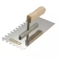Paca Nerūdijančio plieno mentelė 270 * 130 mm, 4 * 4 įpjovos, medinė rankena, aliuminio prolinas