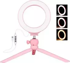 Puluz tripodas su žiedine LED lempa 16 cm, rožinis