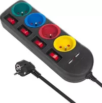 Maclean maitinimo juostelė, 4 lizdų ilgintuvas + 2xUSB, su jungikliais, 250VAC/10A, 2.1A 5V, 1.5m, juodas, MCE229 B