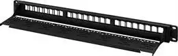 DELTACO 19 "komutacinė panelė, 24 jungtys, be jungčių, kabelio laikiklis, 1U, metalinė, juoda / PAN-113