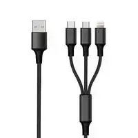 USB kabelis 2GO USB-A - USB-C + microUSB + Žaibas 3 m Juodas (797154)