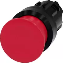 Siemens Grybų mygtukas 22 mm apvalus plastikinis raudonas 30 mm su spyruokliniu grąžinimu 3SU1000-1AD20-0AA0