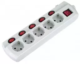 Electraline Ilgintuvas su įžeminimu ir jungikliu 5-viet./3x1mm2 /1.5m baltas