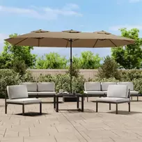 Dvigubas sodo skėtis nuo saulės su LED, taupe, 449x245cm