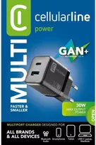 Cellular Line Cellularline Multipower Micro GaN - USB-C & USB-A Power Delivery 30W mains įkroviklis juodos spalvos
