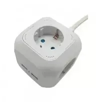 Ilgintuvas 4-vietis V-TAC, 2usb jungtys, 3G1.5MM2 X1.4M, baltas, kubo formos