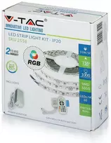 V-tac 10 W/m LED juosta 5metrų (nekarpoma), SMD5050, 60 LED/m, neatspari drėgmei (IP20), RGB, EU jungiklis