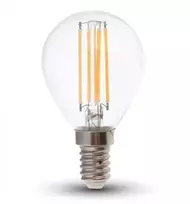 6W LED lemputė V-TAC, E14, P45, 2700K, filamentinė, 130lm/W, skaidriu stiklu