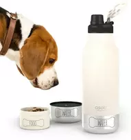 Asobu – Dog Bowl Buddy – nerūdijančio plieno butelis su 2 dubenėliais baltos spalvos