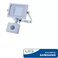 10W LED prožektorius V-TAC, 3000K (šiltai balta), su judesio davikliu, baltu korpusu, SAMSUNG LED chip