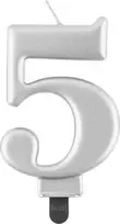 GoDan gimtadienio žvakė "5" sidabrinė 8cm