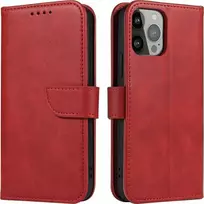 Hurtel Wallet su stoveliu Apple iPhone 15 Pro Max Magnet – dėklas telefonui raudonos spalvos