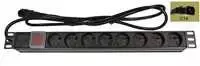 19" skirstomasis skydas LEXI-Net 8x230V, ČSN, jungiklis, įtampos indikatorius, kabelis 1,8m, 1U, maitinimo kabelis UPS (IEC320 C14)