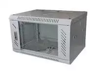 LEXI-Net 19" sieninė spinta 6U 600x450, keliamoji galia 60 kg, stiklinės durelės, išskleistos, pilkos spalvos