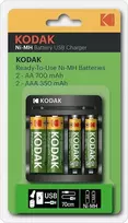 Ładowarka Įkroviklis „Kodak“ USB įkroviklis, 2xAA ir 2xAAA + 2 vnt. AA 700mAh įkraunamų baterijų ir 2 vnt. AAA 350mAh įkraunamų baterijų