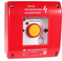 „Spamel PWP1-W01-A-01-2LED7“. Rankinis priešgaisrinės apsaugos jungiklio mygtukas PWP1 (1NC) su CNBOP sertifikatu - 2LED žalia/raudona 230V
