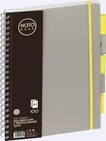 Bloknotas NOTOBOOK, Grand, A4, langeliais, 100 lapų, 80gsm, su spirale šone, pilkos sp. plastikinis viršelis