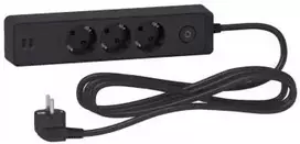 SCHNEIDER ELECTRIC UNICA SYSTEM+ EXTENSION CORD - 3M 3X SUKO + 2X USB - Juodas