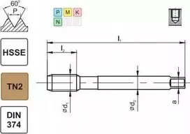 Fanar SRIEGIKLIS M12x1 DIN-374C R40 (6H) HSSE TIN 800X