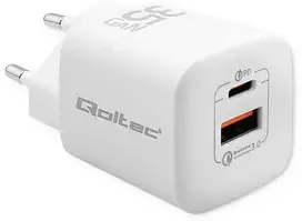 QOLTEC 50763 GaN ULTRA 35W įkroviklis / 5-20V / 2,25 3A / 1 x USB tipo C PD / 1x USB / Baltas