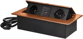 Orno Gniazda Į stalviršį įleidžiami baldų lizdai su plokščiu frezuotu kraštu, USB įkrovikliu ir 1,5 m laidu, 2x2P+Z, 2xUSB (A+C tipo; 3,6A), aukso spalvos