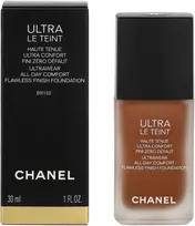 Chanel Ultra Le Teint Flawless Finish Fluid Foundation ilgai išliekanti tobulinanti kreminė pudra, matinis švytintis efektas, atspalvis: BR132, 30 ml