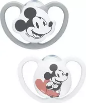 NUK 175281 čiulptukas 0-6 raminantis silikonas SPACE MICKEY MOUSE 2vnt