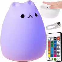 Vaikiškas LED šviestuvas storas katinas, RGB su valdymo pulteliu