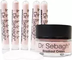 „Breakout“ rinkinys Dr. Sebagh: spuogų šalinimo, pudros tūbelės, 5 vnt., 1,95 g + spuogų raminamasis, dienos, kreminis, veidui, 50 ml