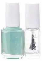 Rinkinys „Essie“: nagų lakas „Vegan Glossy Shine Finish“ „Nagų lakas 99 Mint Candy Apple“ 13,5 ml + nagų priežiūros priemonės – „Good To Go Top Coat“ nagų stiprinimo lakas, 5 ml