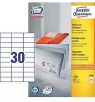 Lipnios etiketės Avery Zweckform, A4, 70x29,7mm, 30 etikečių lape, be rėmelio, 100 lapų, baltos spalvos