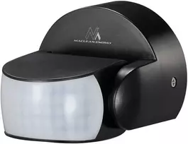 Czujnik „Maclean“ PIR judesio jutiklis, infraraudonųjų spindulių, IP65, juodas, veikimo nuotolis 12 m, maksimali apkrova 800/1200 W, MCE468 B,