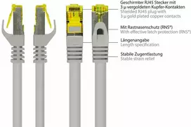 Good Connections Geros jungtys. RJ45 komutacinis kabelis su Cat.7 Roh. Kabelis su apsauga nuo skląsčio (RNS), S/FTP, PiMF, be halogenų, 600MHz, OFC, pilka, 40m, geros jungtys (8070R-400).