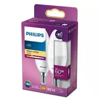 LED lemputės PHILIPS, E14, B38, 2700 K, 7W (=60W), 806 lm, NON-DIM, 2 vnt.