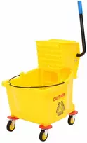 Grindų plovimo kibiras su gręžtuvu/ratukais, geltonas, 36l, PP