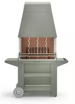 Židinys - grilius Fogher su ratais, lentyna, šoninėmis lentynomis ir dideliu kaminu 900 RAL 7030 pilkos spalvos
