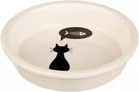 TRIXIE gyvūnų augintinių dubenėlis, keramikinis, su katės ir žuvies aplikacija, baltos sp., 0,25 l/ø 13 cm
