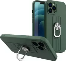 Hurtel Ring silikoninis dėklas skirtas Samsung Galaxy S21+ 5G (S21 Plus 5G), tamsiai žalias
