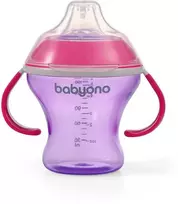 Baby Ono BabyOno neišsiliejantis puodelis minkštu snapeliu NATURAL NURSING, rožinis, 180 ml, 1456/02