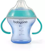 Baby Ono BabyOno neišsiliejantis puodelis minkštu snapeliu NATURAL NURSING, mėlynas, 180 ml, 1456/01