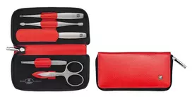 „Zwilling Beauty“ „Zwilling Twinox“ kelioninis rinkinys, raudonas odinis dėklas, 5 dalys