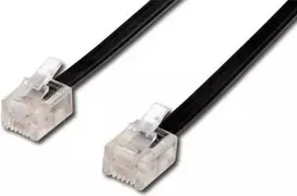 4 laidų telefono laidas, RJ11 M - RJ11 M, 10 m, juoda, ADSL modemo taupymui