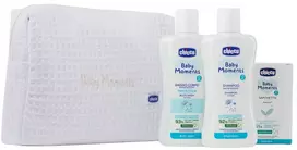 Chicco Baby Moments Rožinė komlektas vonios skystis 200ml + plaukų šampūnas 200ml + švelnus muilas 100g