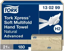 Rankų valymo servetėlės TORK ADVANCED, H2, 130299,2 sl., 180 serv., 21.3 x 24 cm, natūralios sp.