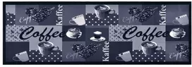 Virtuvės kilimas, mėlynas, 45x150cm, plaunamas, užrašai Coffee