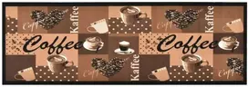 Virtuvės kilimas, rudas, 60x300cm, plaunamas, užrašai Coffee