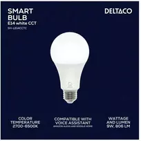 Deltaco SH-LE27CCTC, Išmanioji lemputė, „Wi-Fi“, Balta, 802.11b, 802.11g, „Wi-Fi 4“ (802.11n), E27, A formos