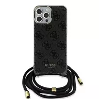 GUESS IML 4G Printed Crossbody Case for iPhone 15 Pro Max, Black